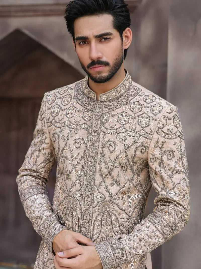 QURB – Pakistani Groom Sherwani by Ahsan Tariq Couture – view 2