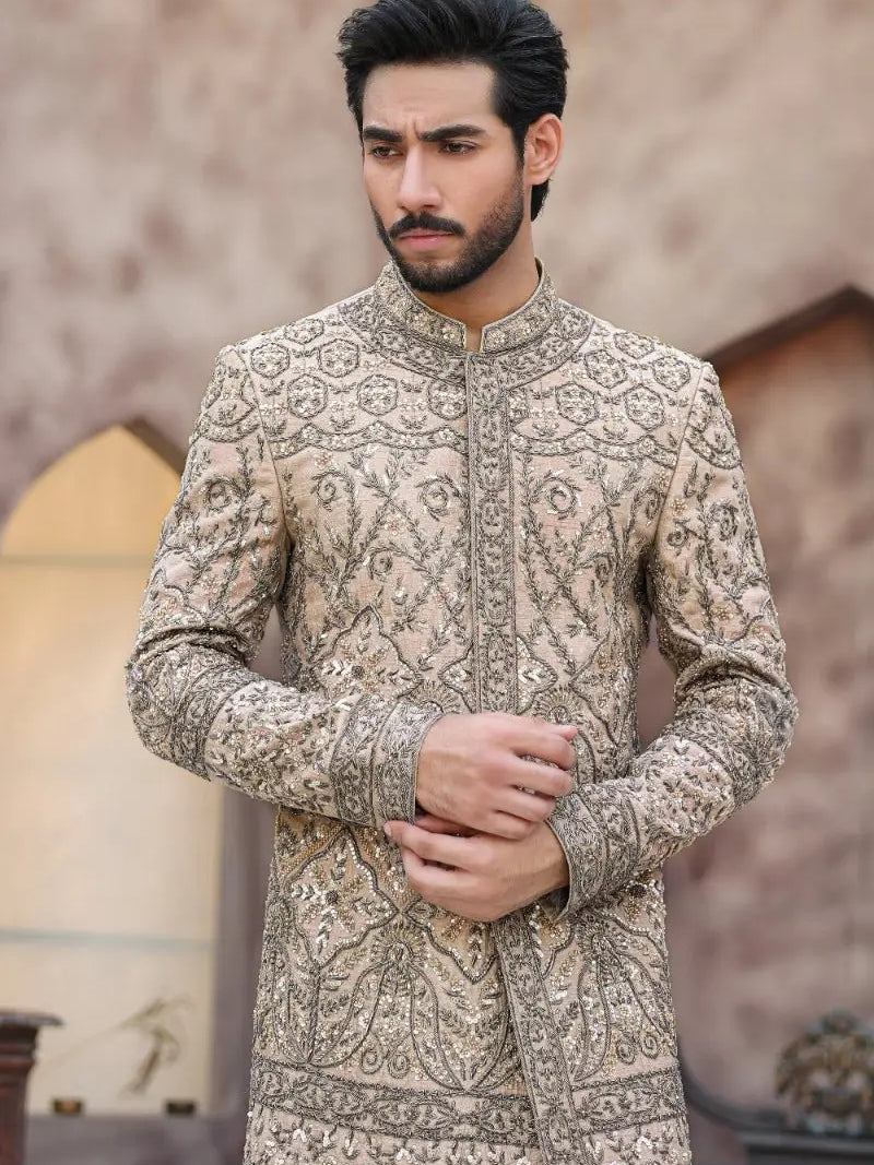 QURB – Pakistani Groom Sherwani by Ahsan Tariq Couture – view 3