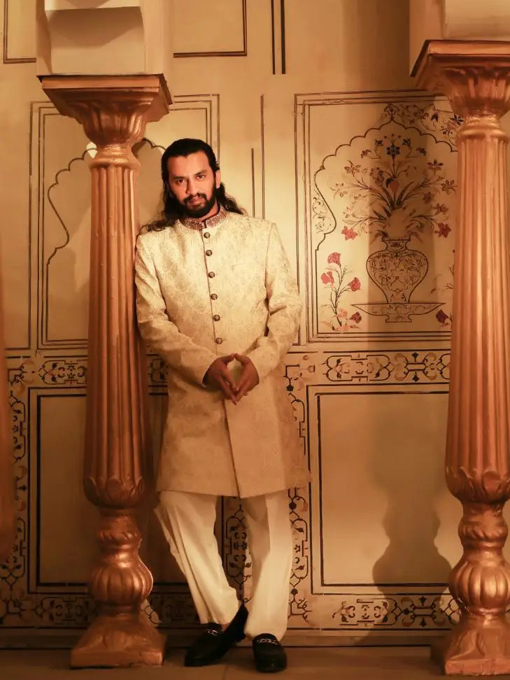 Ranjha – Pakistani Groom Sherwani by Ahsan Tariq Couture – view 1