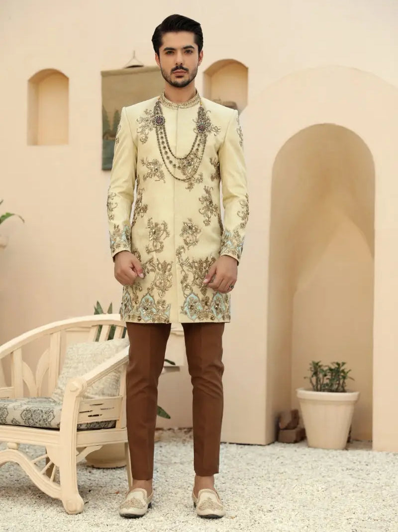 Sahar – Pakistani Groom Sherwani by Ahsan Tariq Couture – view 8