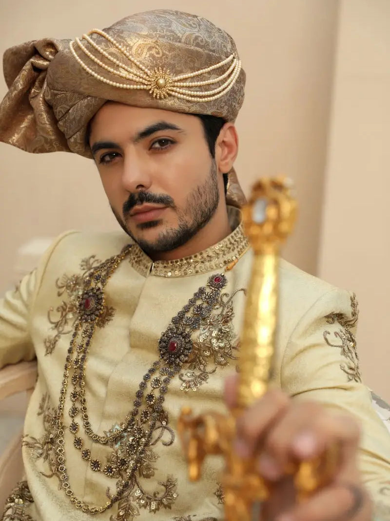 Sahar – Pakistani Groom Sherwani by Ahsan Tariq Couture – view 3