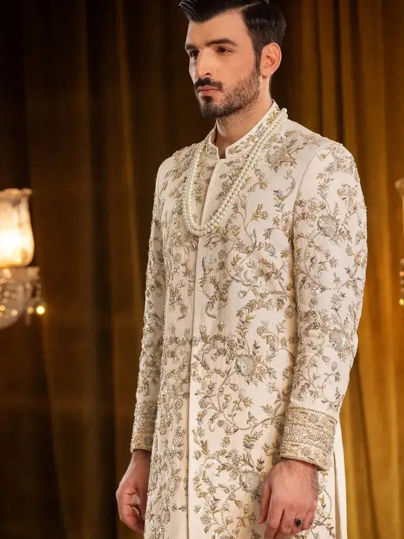 SALEEM – Pakistani Groom Sherwani by Ahsan Tariq Couture – view 4