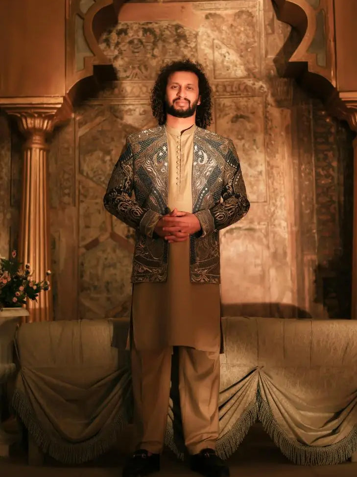 Shayar – Pakistani Open Prince Coat by Ahsan Tariq Couture – view 1