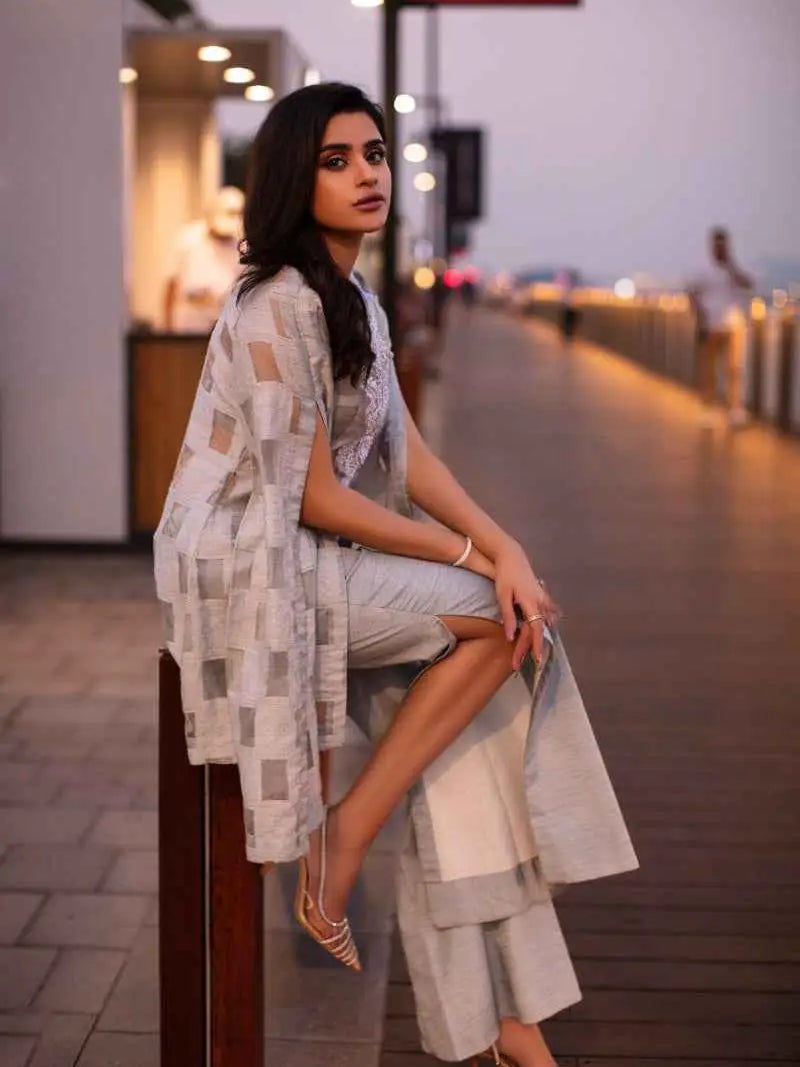 SILVER ILLUSION – Pakistani Engagement Wear by Ahsan Tariq Couture – view 1