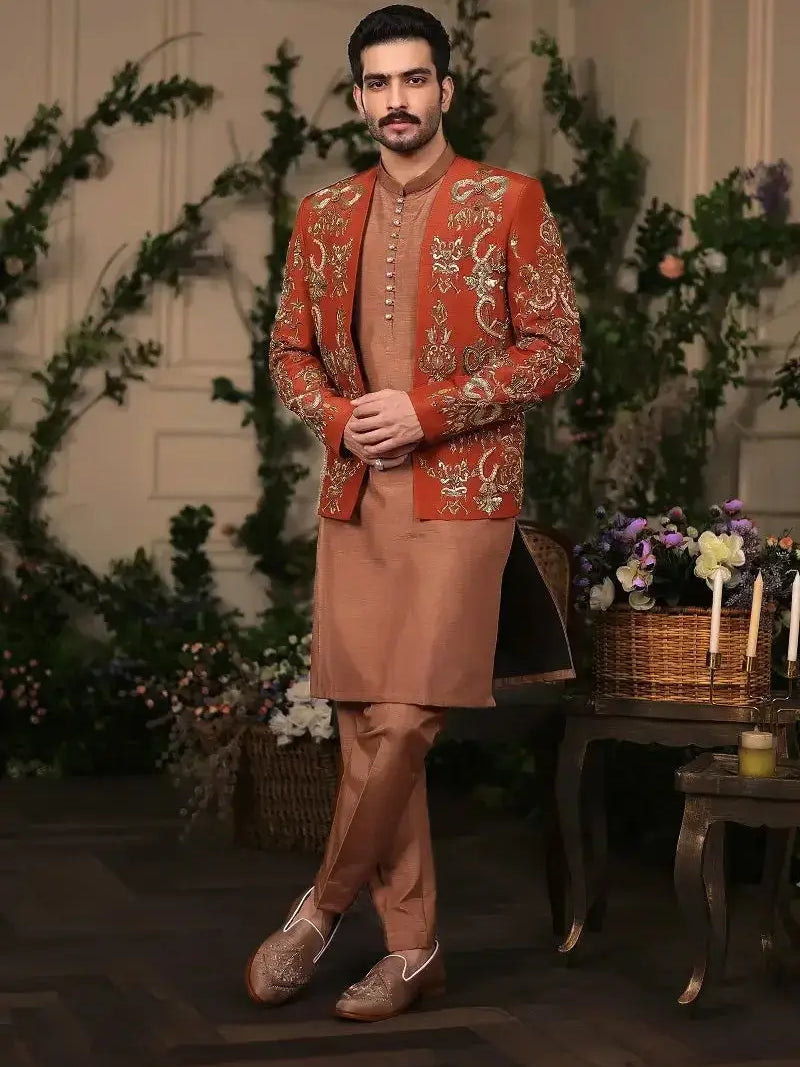 Wazir Khan – Pakistani Prince Coat by Ahsan Tariq Couture – view 1