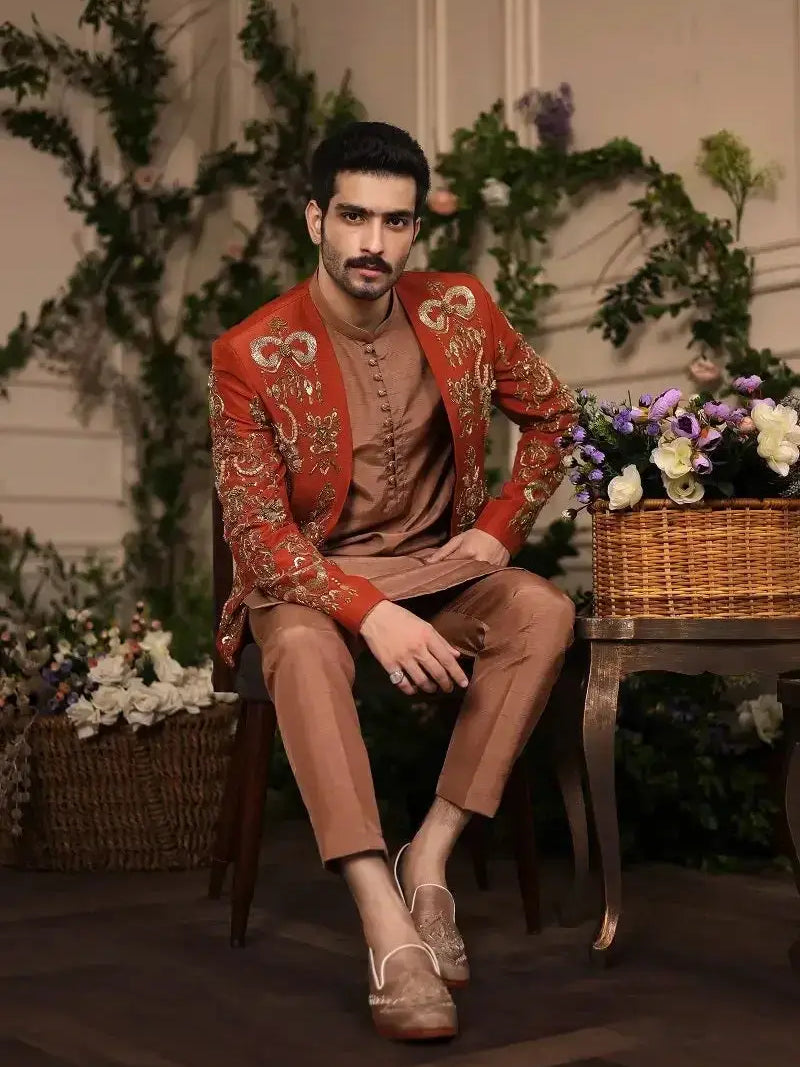 Wazir Khan – Pakistani Prince Coat by Ahsan Tariq Couture – view 6