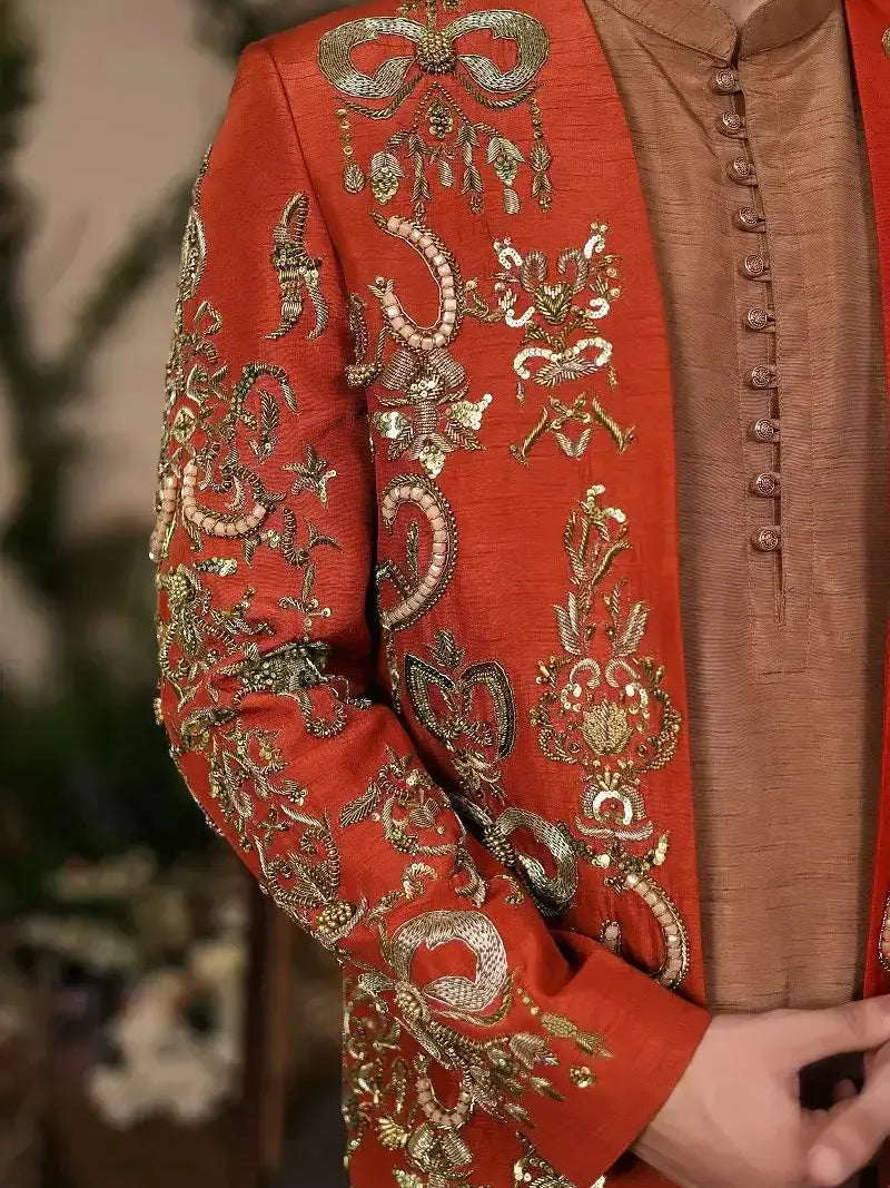 Wazir Khan – Pakistani Prince Coat by Ahsan Tariq Couture – view 3